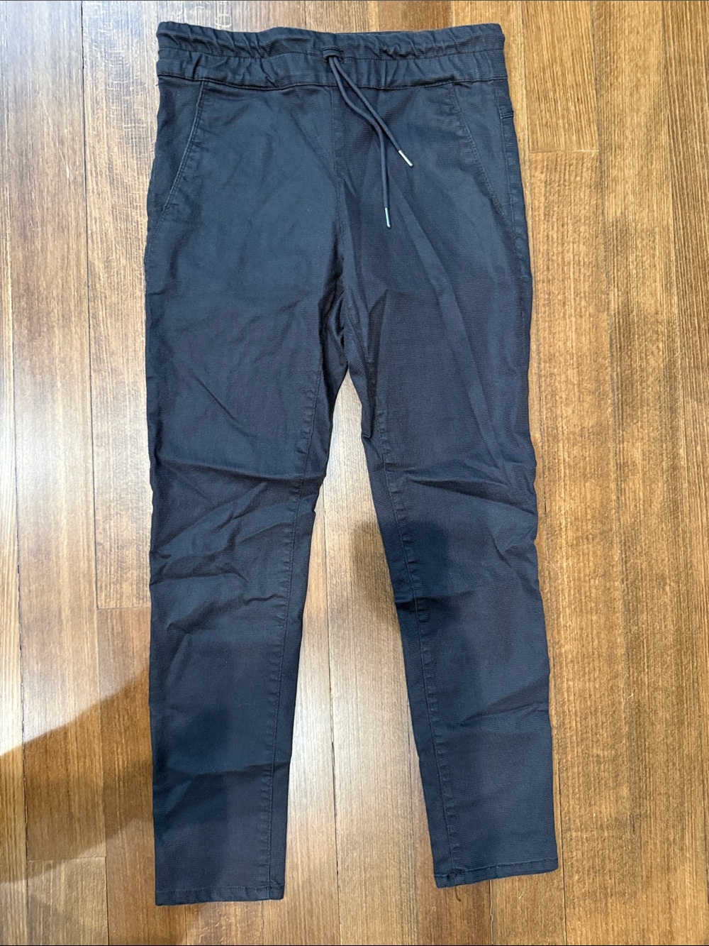 BEVY FLOG Brown Drawstring Shely Pants with black crosshatch pattern sz28
